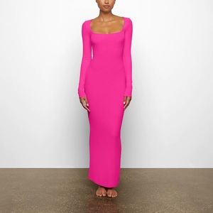 NWT Viral Skims Hot Pink Soft Lounge Long Sleeve Dress